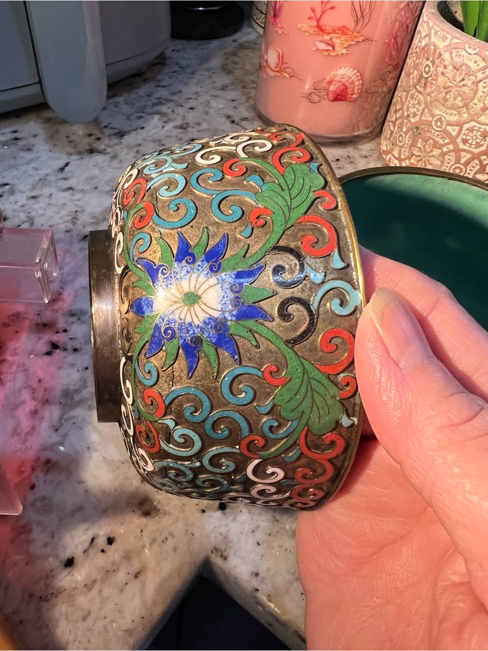 Set of 3 Amazing & Rare Floral Cloisonné Bowls, expect some imperfections - Picture 9 of 16